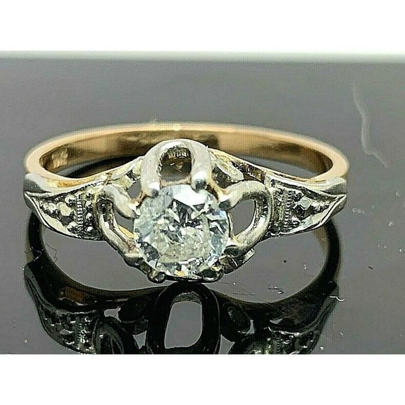 Diamond Engagement Ring 0.40ct 18k Yellow White Gold Round Vintage Women…